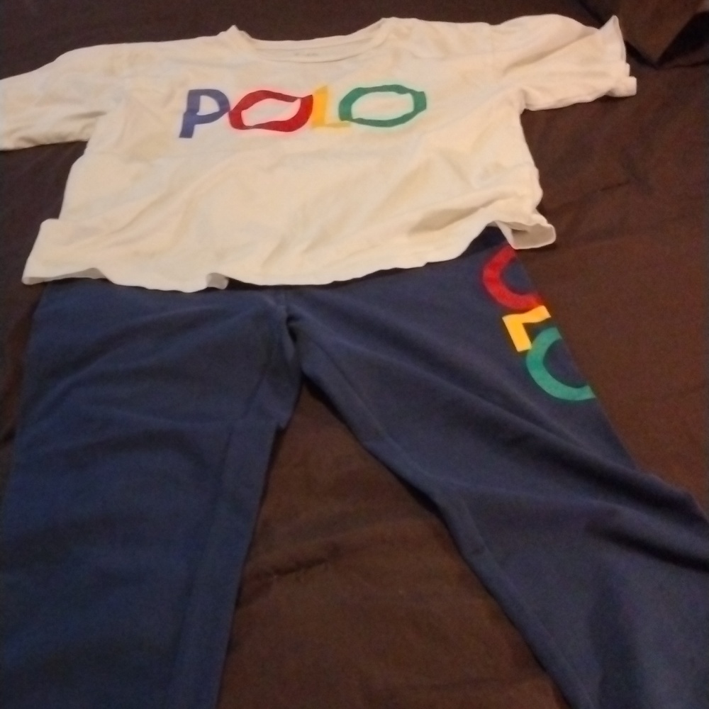 A girls two-piece Polo crop top leggings set